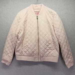 Levi Strauss Jacket Womens XL Levi's Diamond Quilted Bomber Full Zip Casual Pink